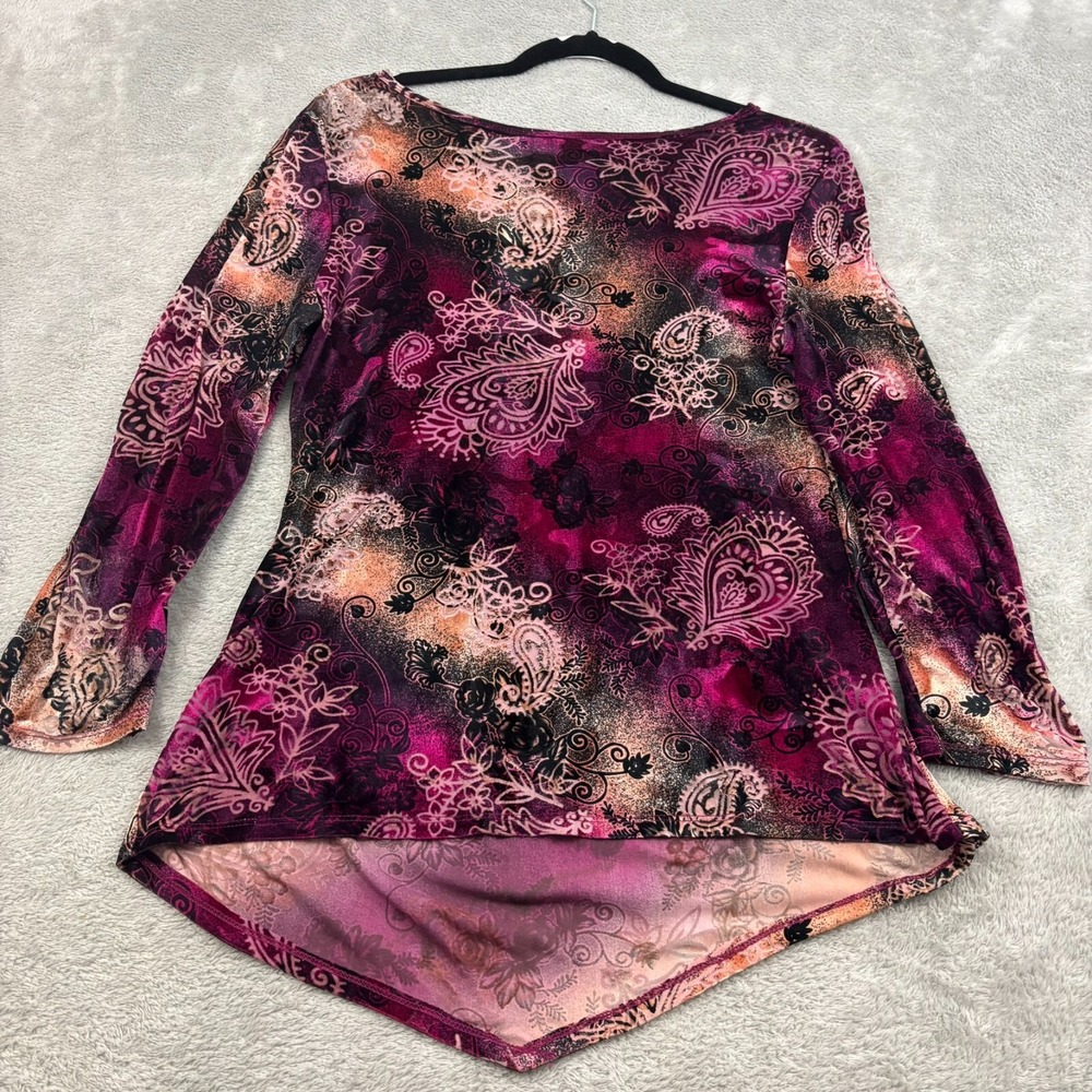 VTG Only Nine Womens Ruched Velvet Burnout Blouse PL Multicolor‎ Y2K Whimsigoth - Picture 2 of 15